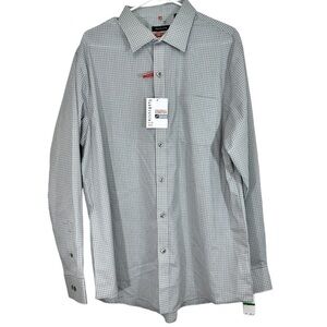 NWT- VanHeusen No Iron Traveler Stretch Gray/White Check Shirt- Size 16-16.5